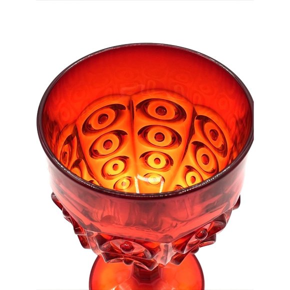 Viking Glass Yesteryear Bullseye Red Amberina Chalice Footed Bowl 8.75" - Picture 5 of 9